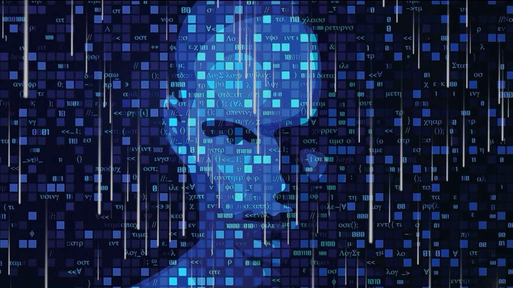 Silueta humana o rostro acompañado por iconos de cuestionarios, personalidad, datos, gráficos y decisiones. gemelos digitales de IA